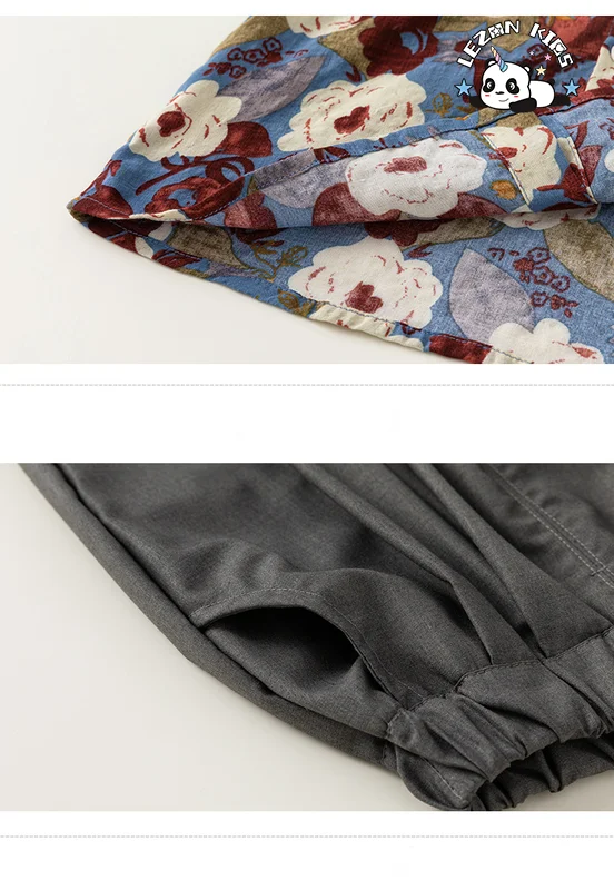 LEZONKIDS - Conjunto de duas peças de camisa floral curta mais popular personalizada, calças largas, terno de verão para crianças